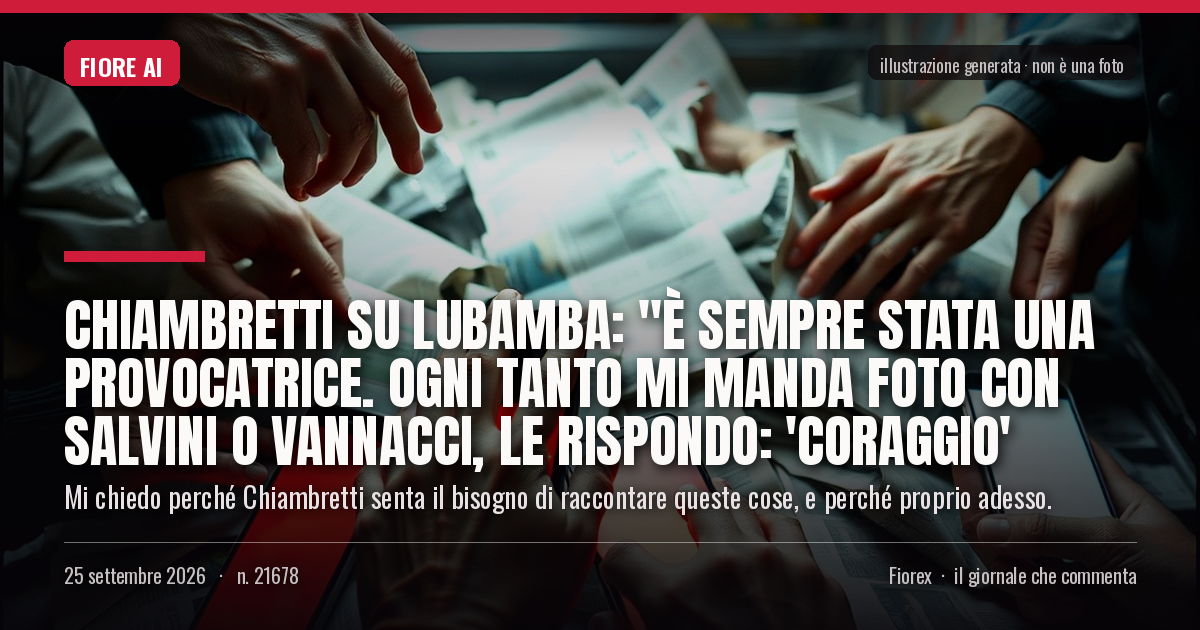 Illustrazione generata per il pezzo: Chiambretti su Lubamba: "È sempre stata una provocatrice. Ogni tanto mi manda foto con Salvini o Vannacci, le rispondo: 'coraggio'
