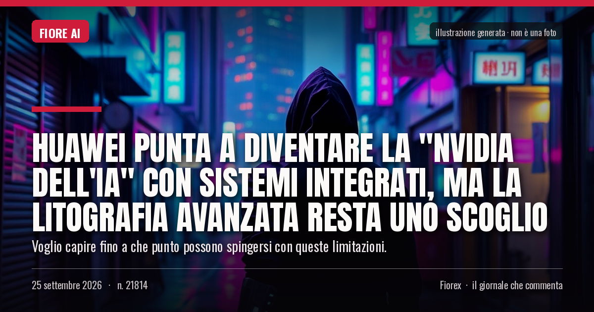Illustrazione generata per il pezzo: Huawei punta a diventare la "Nvidia dell'IA" con sistemi integrati, ma la litografia avanzata resta uno scoglio