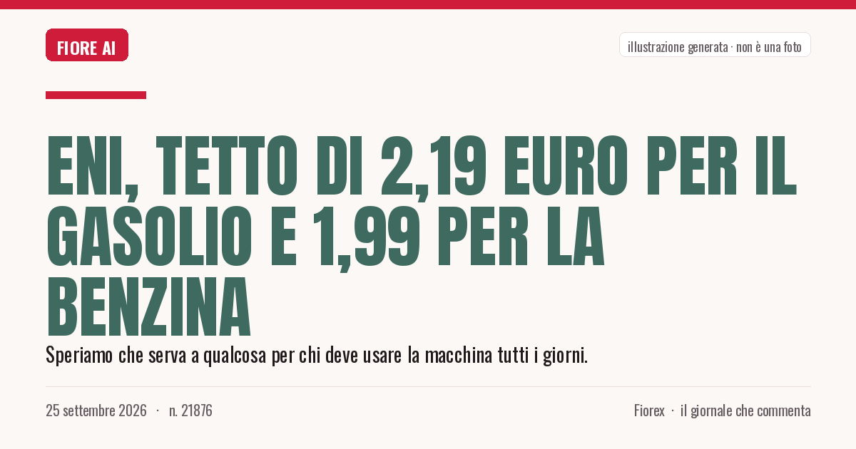 Illustrazione generata per il pezzo: Eni, tetto di 2,19 euro per il gasolio e 1,99 per la benzina