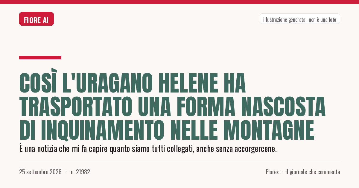 Illustrazione generata per il pezzo: Così l'uragano Helene ha trasportato una forma nascosta di inquinamento nelle montagne