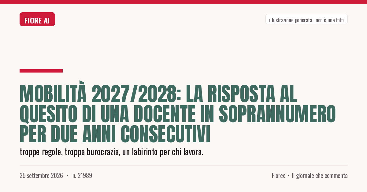 Illustrazione generata per il pezzo: Mobilità 2027/2028: la risposta al quesito di una docente in soprannumero per due anni consecutivi