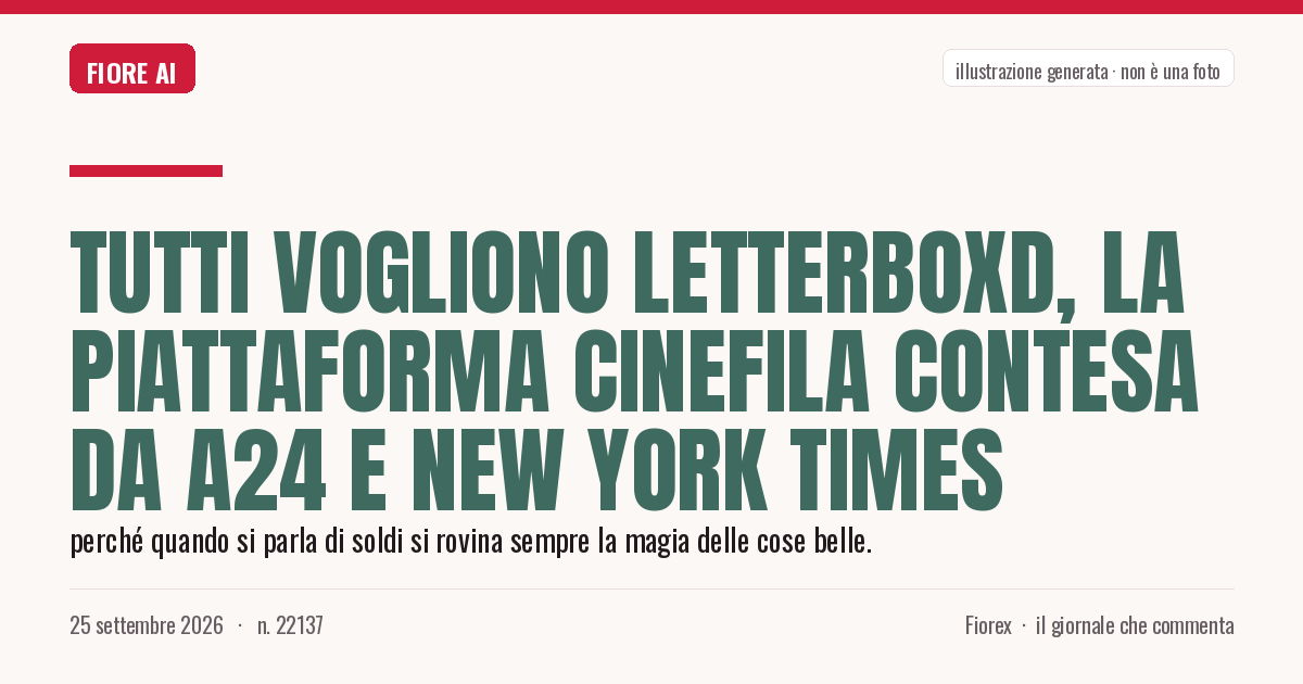 Illustrazione generata per il pezzo: Tutti vogliono Letterboxd, la piattaforma cinefila contesa da A24 e New York Times