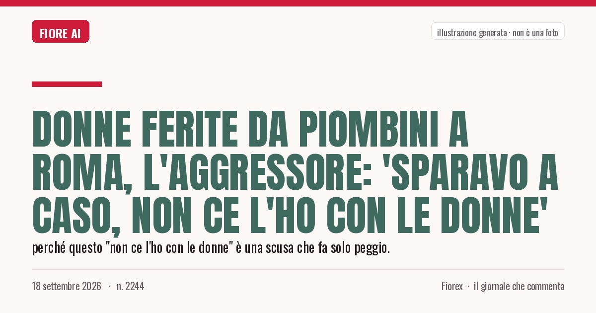 Illustrazione generata per il pezzo: Donne ferite da piombini a Roma, l'aggressore: 'Sparavo a caso, non ce l'ho con le donne'