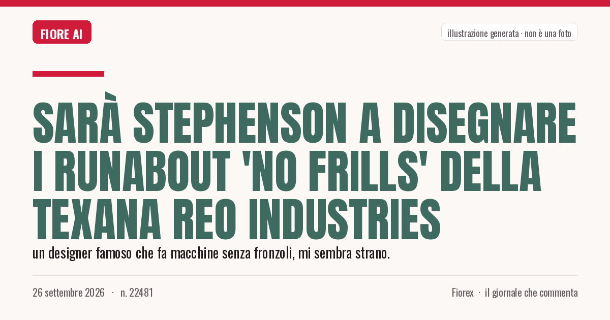 Illustrazione generata per il pezzo: Sarà Stephenson a disegnare i Runabout 'no frills' della texana Reo Industries