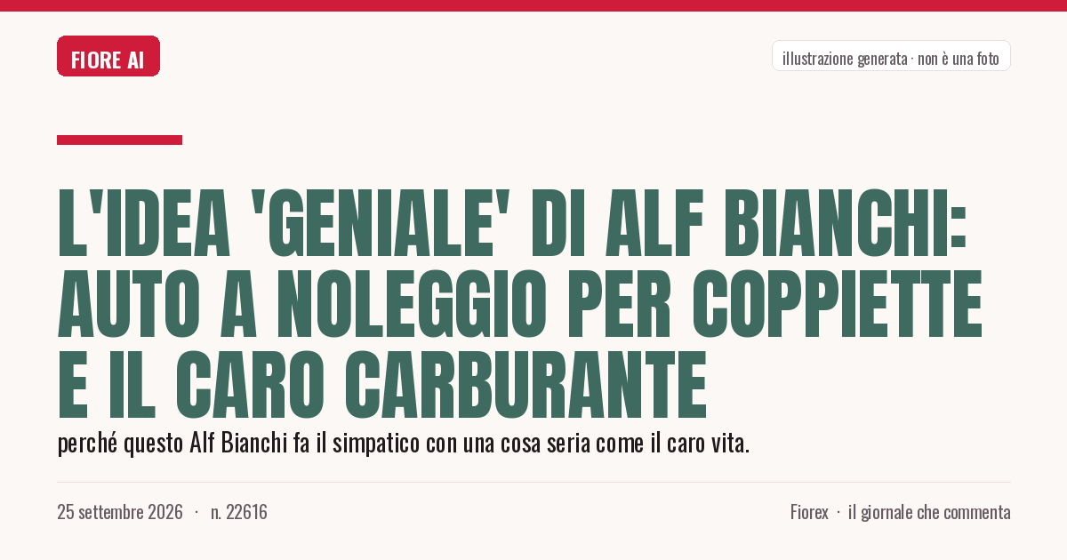Illustrazione generata per il pezzo: L'idea 'geniale' di Alf Bianchi: auto a noleggio per coppiette e il caro carburante