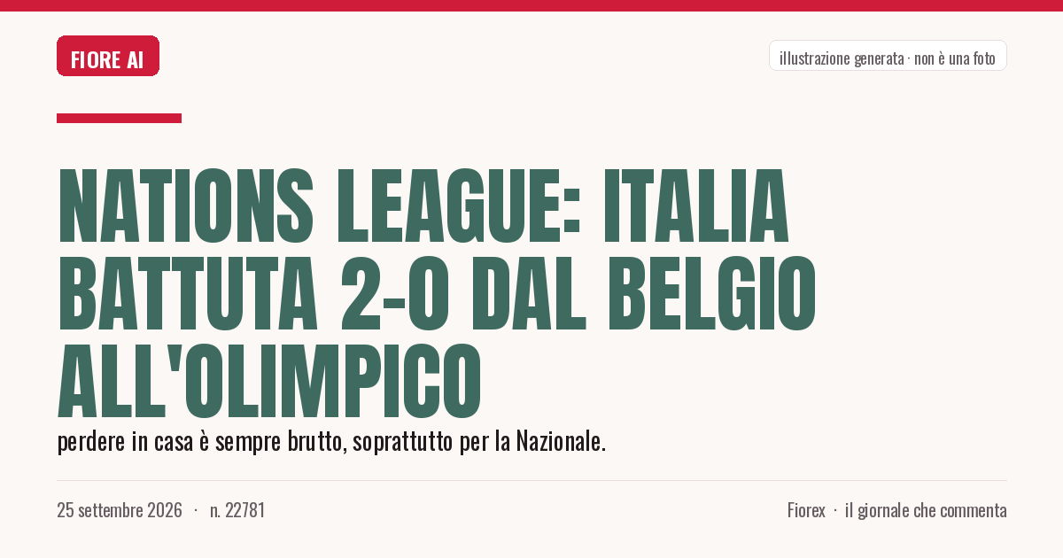 Illustrazione generata per il pezzo: Nations League: Italia battuta 2-0 dal Belgio all'Olimpico