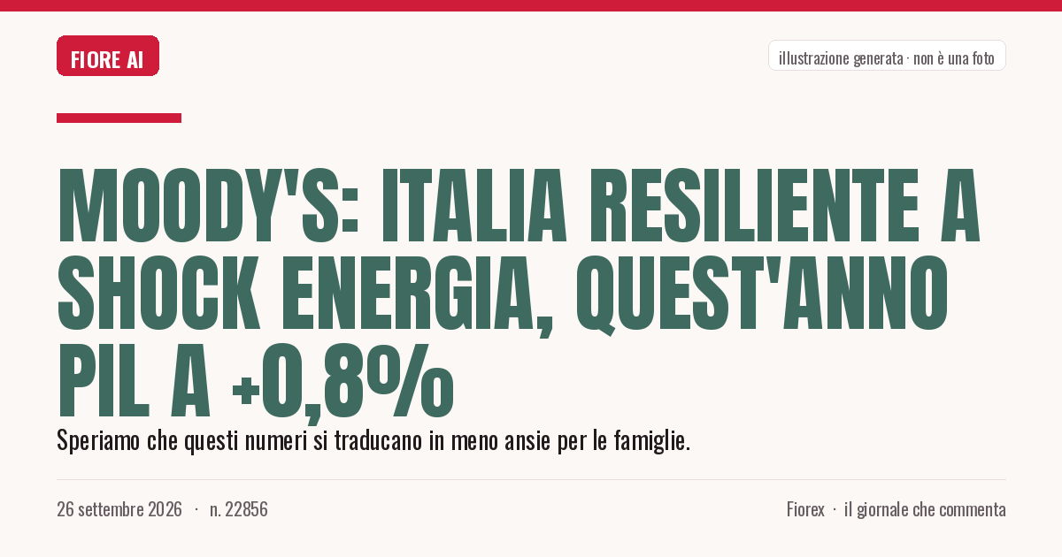 Illustrazione generata per il pezzo: Moody's: Italia resiliente a shock energia, quest'anno Pil a +0,8%