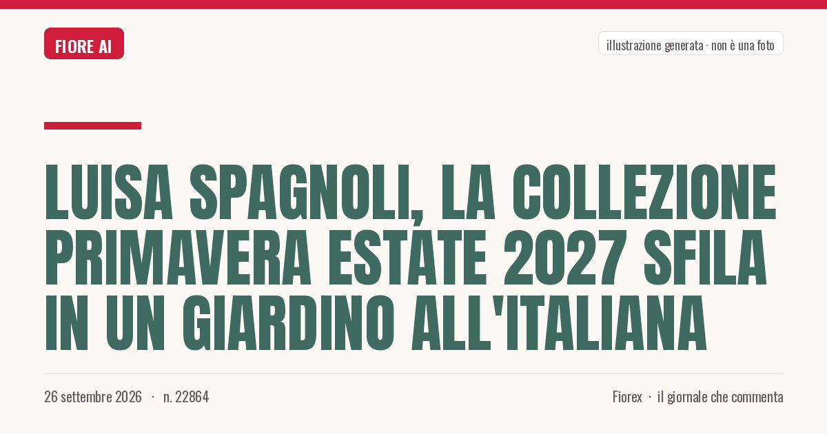 Illustrazione generata per il pezzo: Luisa Spagnoli, la collezione Primavera Estate 2027 sfila in un giardino all'italiana