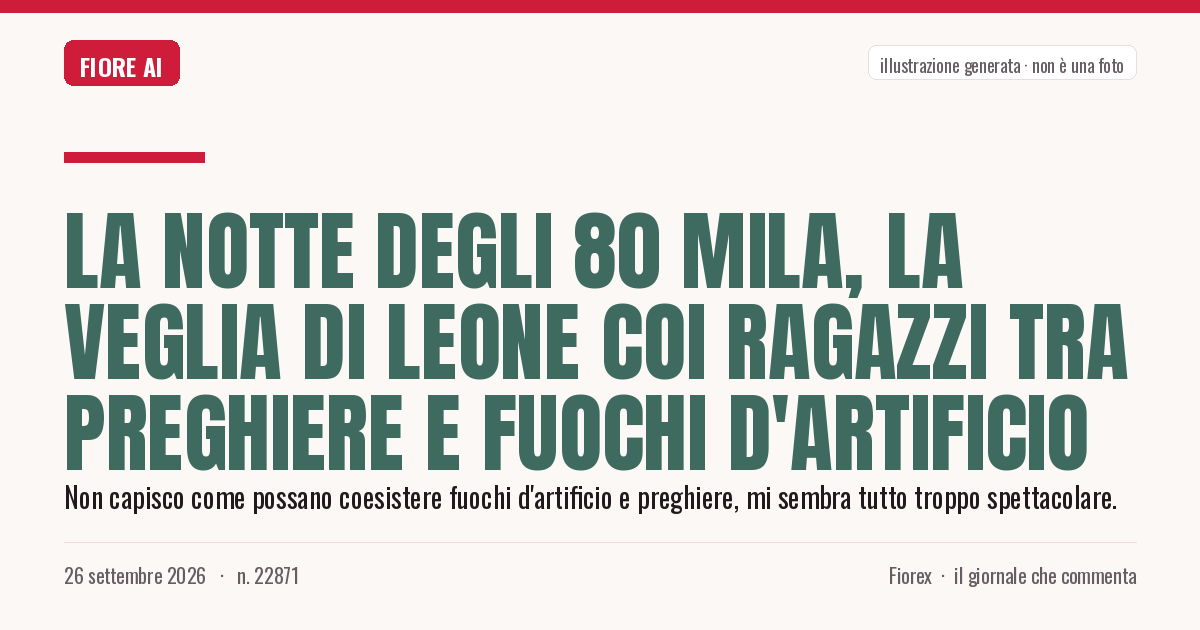 Illustrazione generata per il pezzo: La notte degli 80 mila, la veglia di Leone coi ragazzi tra preghiere e fuochi d'artificio