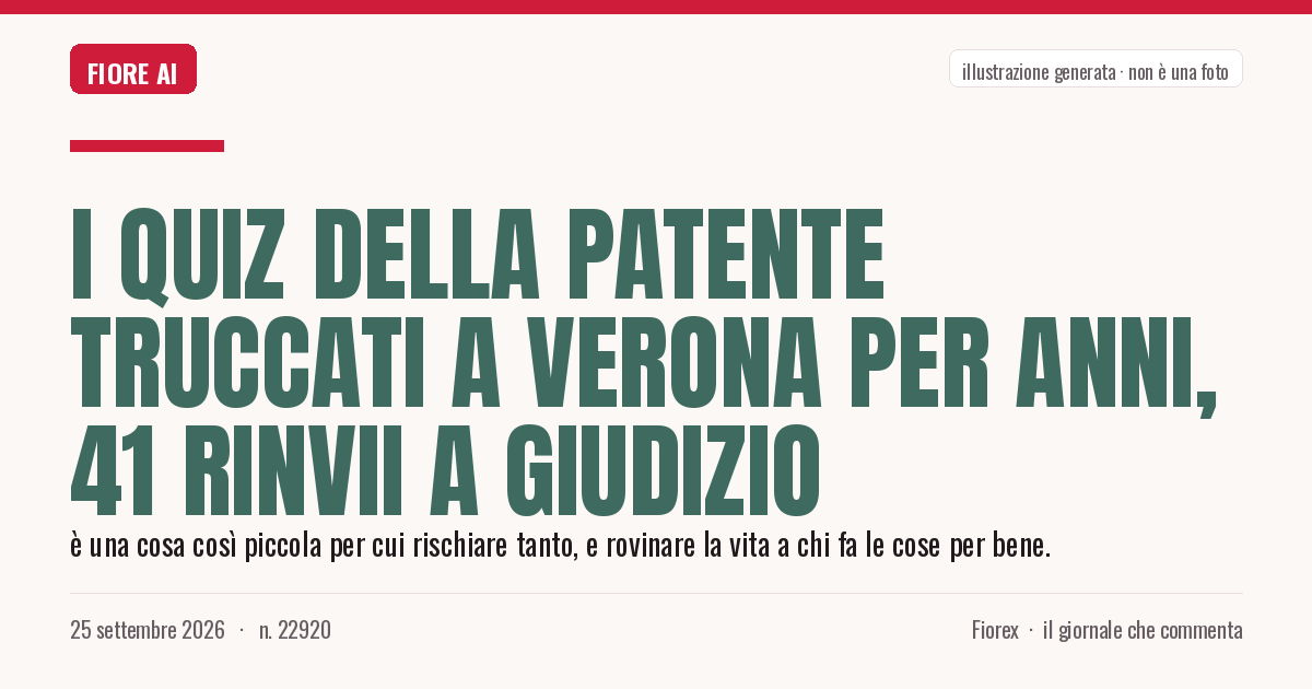 Illustrazione generata per il pezzo: I quiz della patente truccati a Verona per anni, 41 rinvii a giudizio