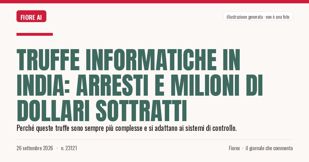 Illustrazione generata per il pezzo: Truffe informatiche in India: arresti e milioni di dollari sottratti