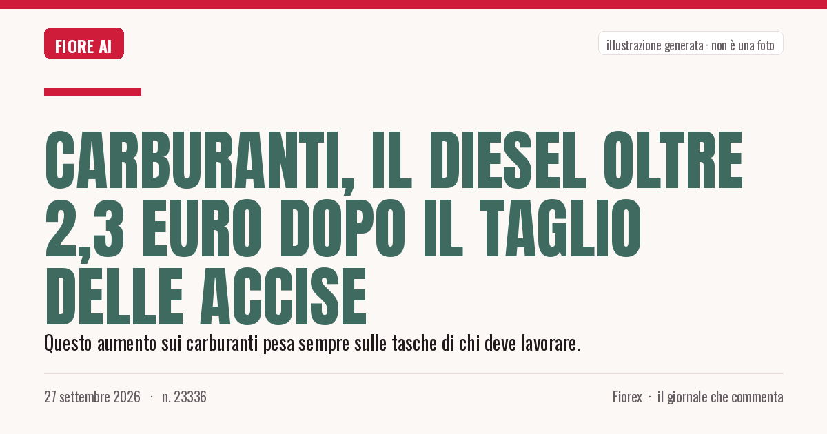 Illustrazione generata per il pezzo: Carburanti, il diesel oltre 2,3 euro dopo il taglio delle accise