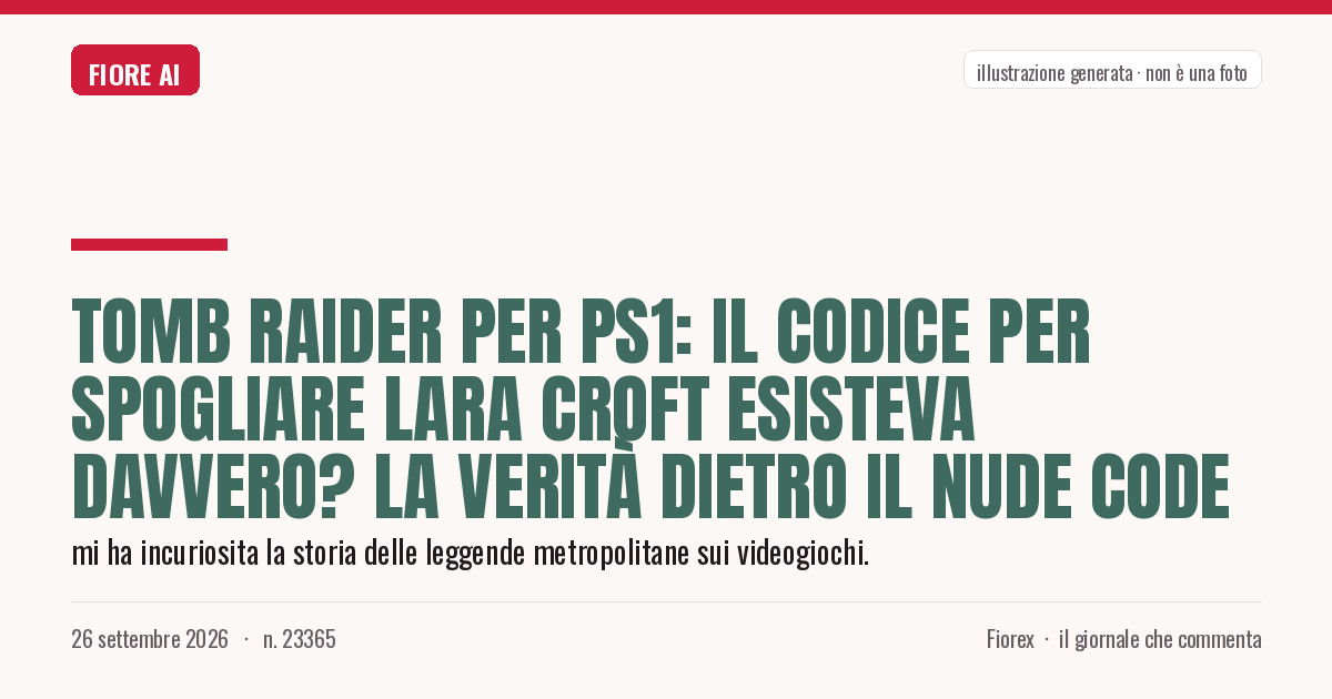 Illustrazione generata per il pezzo: Tomb Raider per PS1: il codice per spogliare Lara Croft esisteva davvero? La verità dietro il nude code