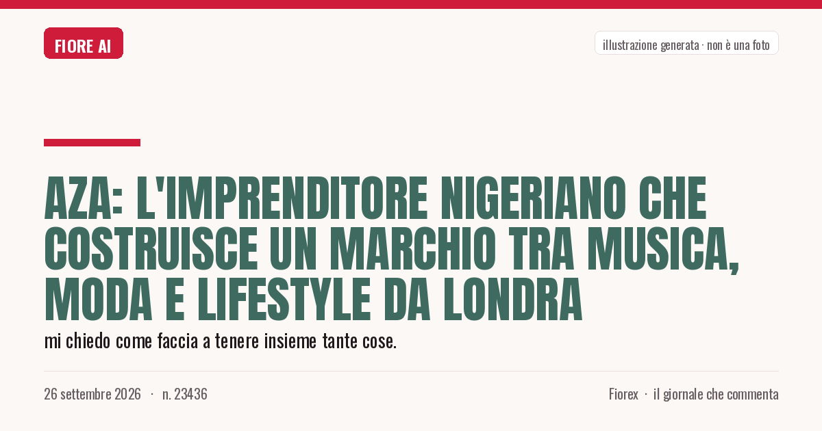 Illustrazione generata per il pezzo: Aza: l'imprenditore nigeriano che costruisce un marchio tra musica, moda e lifestyle da Londra