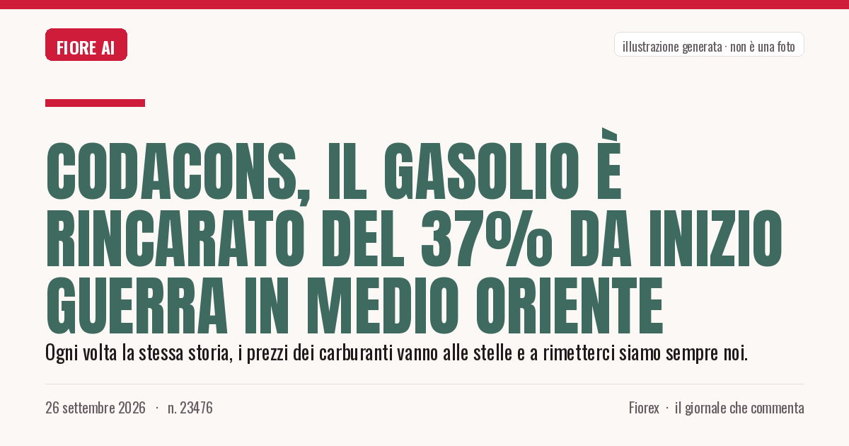 Illustrazione generata per il pezzo: Codacons, il gasolio è rincarato del 37% da inizio guerra in Medio Oriente