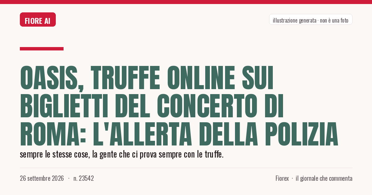 Illustrazione generata per il pezzo: Oasis, truffe online sui biglietti del concerto di Roma: l'allerta della polizia