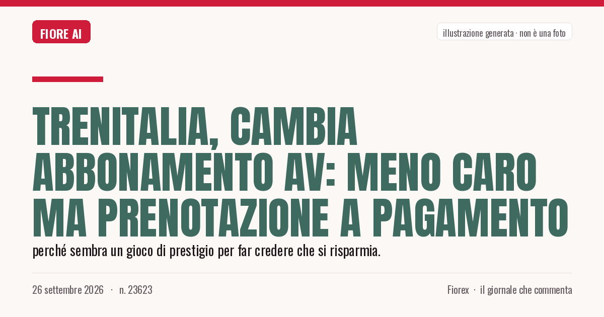 Illustrazione generata per il pezzo: Trenitalia, cambia abbonamento Av: meno caro ma prenotazione a pagamento