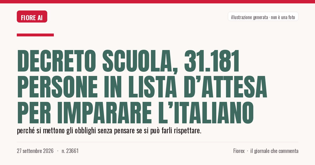 Illustrazione generata per il pezzo: Decreto scuola, 31.181 persone in lista d’attesa per imparare l’italiano