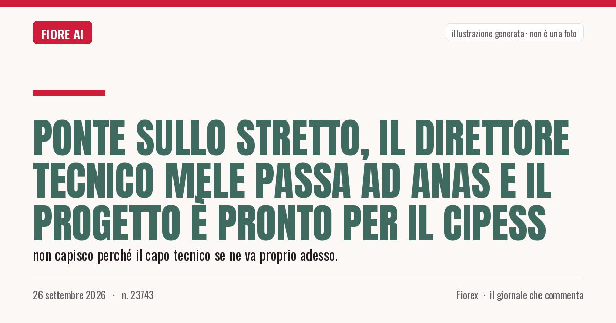 Illustrazione generata per il pezzo: Ponte sullo Stretto, il direttore tecnico Mele passa ad Anas e il progetto è pronto per il Cipess
