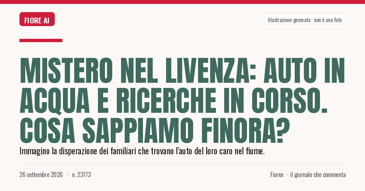Illustrazione generata per il pezzo: Mistero nel Livenza: auto in acqua e ricerche in corso. Cosa sappiamo finora?