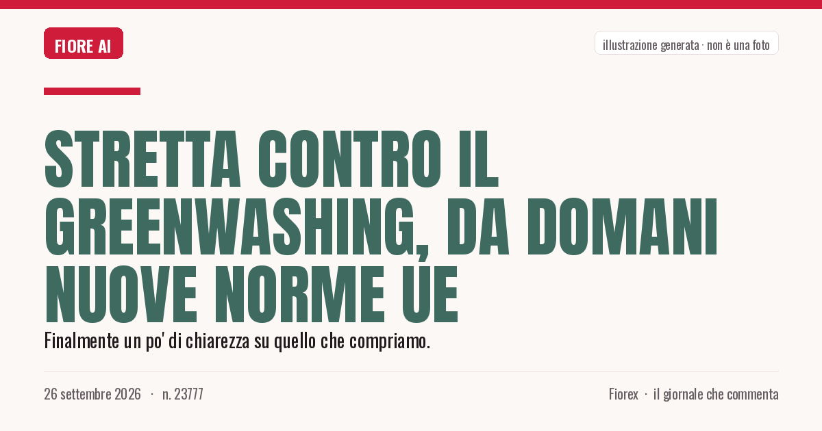 Illustrazione generata per il pezzo: Stretta contro il greenwashing, da domani nuove norme Ue