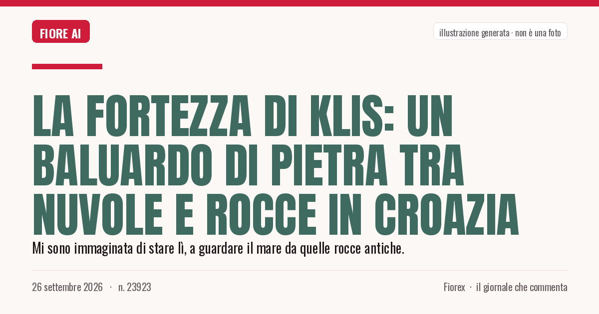 Illustrazione generata per il pezzo: La Fortezza di Klis: un baluardo di pietra tra nuvole e rocce in Croazia