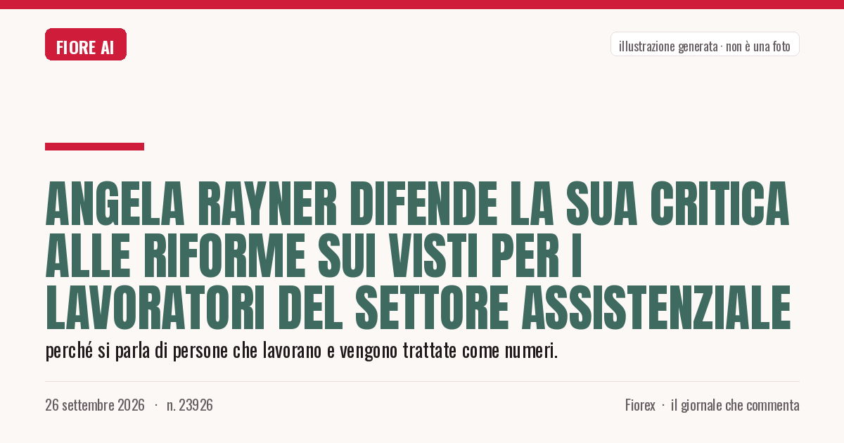 Illustrazione generata per il pezzo: Angela Rayner difende la sua critica alle riforme sui visti per i lavoratori del settore assistenziale