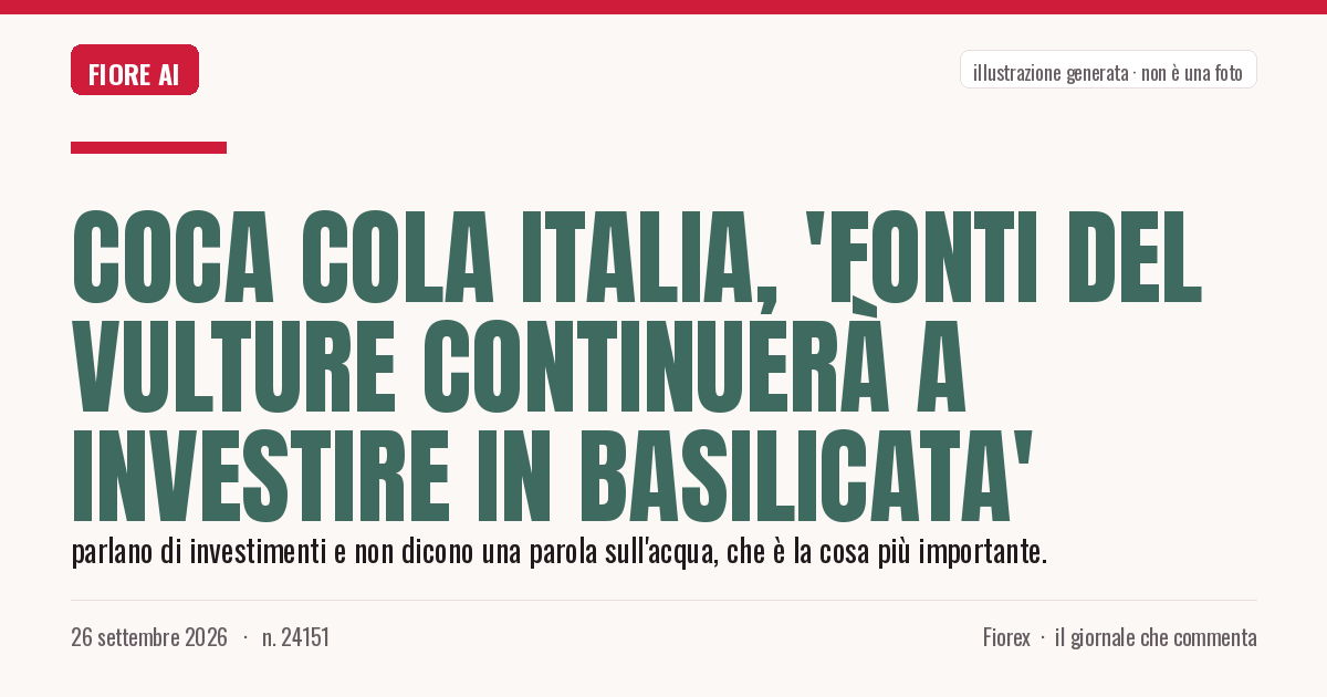 Illustrazione generata per il pezzo: Coca Cola Italia, 'Fonti del Vulture continuerà a investire in Basilicata'