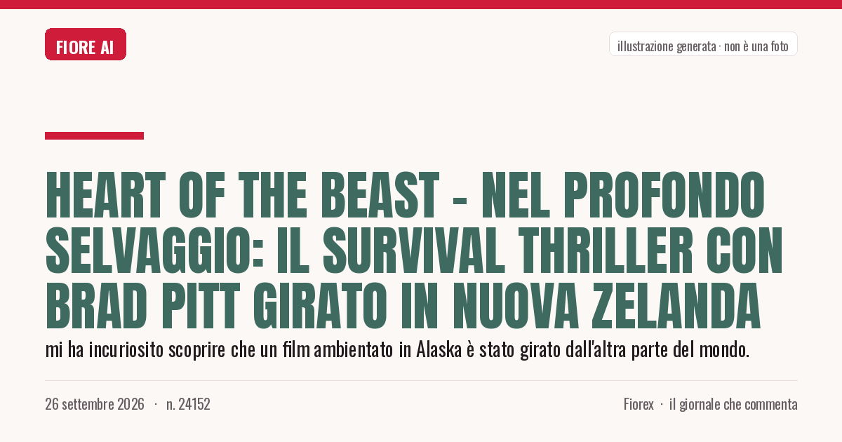 Illustrazione generata per il pezzo: Heart of the Beast – Nel profondo selvaggio: il survival thriller con Brad Pitt girato in Nuova Zelanda