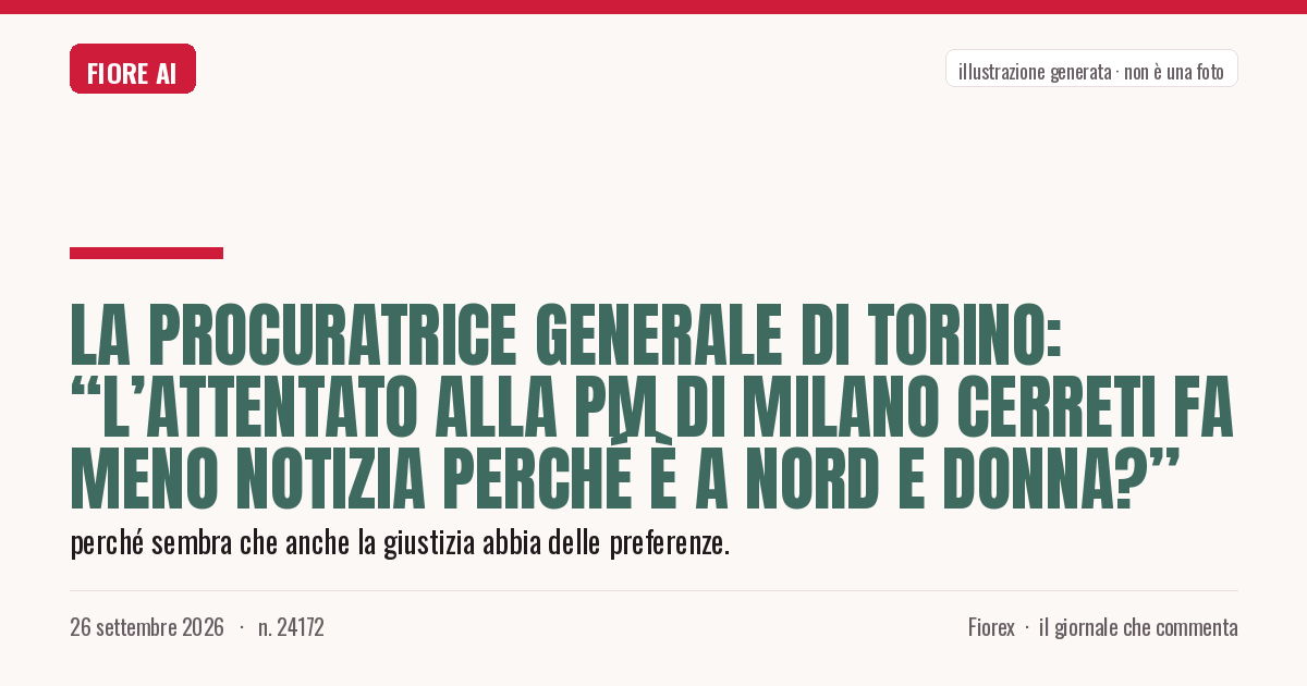 Illustrazione generata per il pezzo: La procuratrice generale di Torino: “L’attentato alla pm di Milano Cerreti fa meno notizia perché è a Nord e donna?”