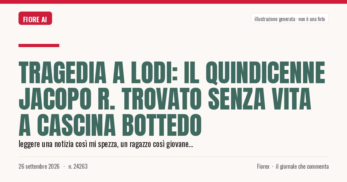 Illustrazione generata per il pezzo: Tragedia a Lodi: il quindicenne Jacopo R. trovato senza vita a cascina Bottedo