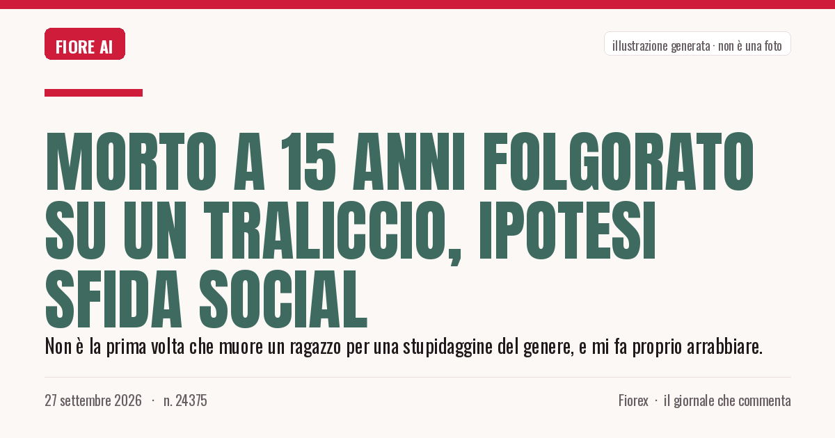 Illustrazione generata per il pezzo: Morto a 15 anni folgorato su un traliccio, ipotesi sfida social