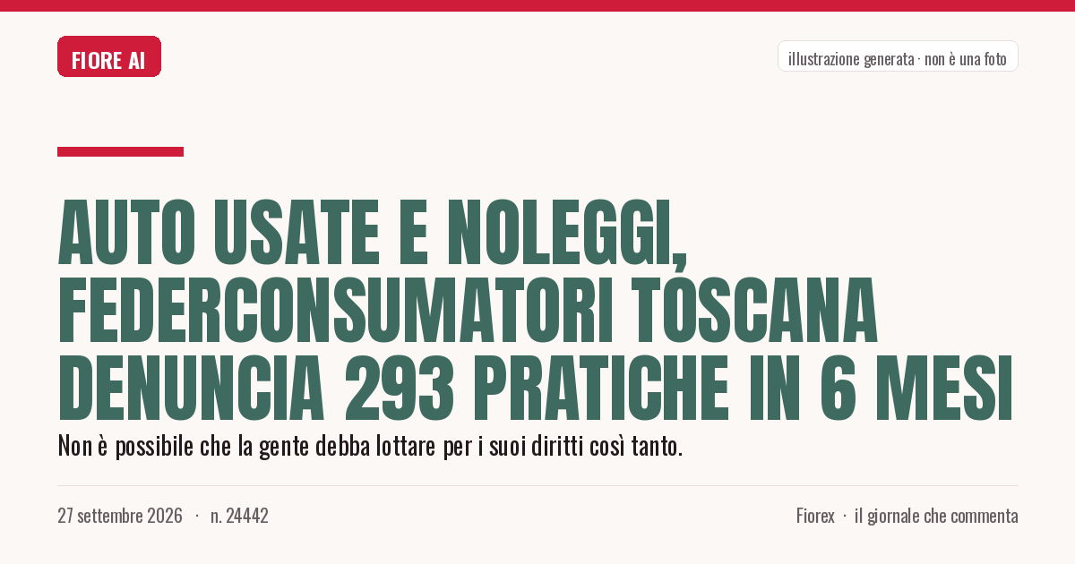 Illustrazione generata per il pezzo: Auto usate e noleggi, Federconsumatori Toscana denuncia 293 pratiche in 6 mesi