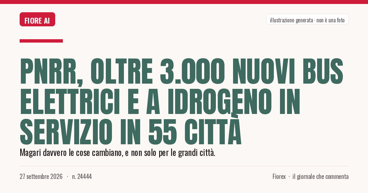 Illustrazione generata per il pezzo: Pnrr, oltre 3.000 nuovi bus elettrici e a idrogeno in servizio in 55 città