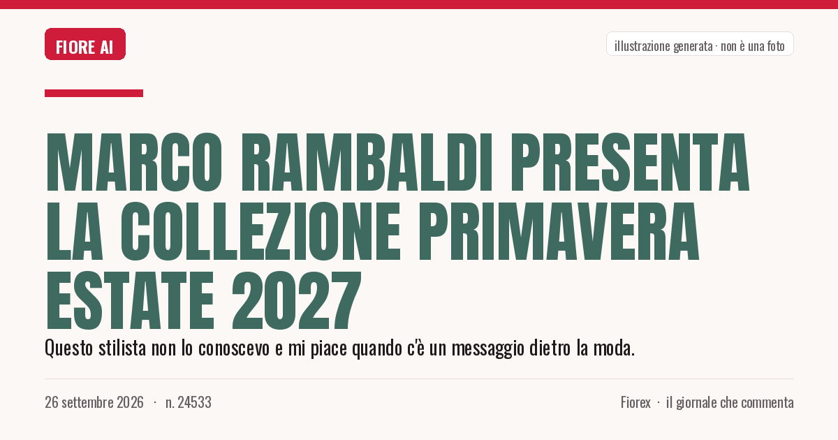 Illustrazione generata per il pezzo: Marco Rambaldi presenta la collezione Primavera Estate 2027