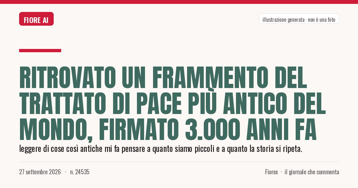 Illustrazione generata per il pezzo: Ritrovato un frammento del trattato di pace più antico del mondo, firmato 3.000 anni fa