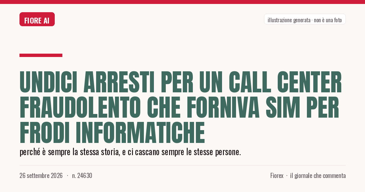 Illustrazione generata per il pezzo: Undici arresti per un call center fraudolento che forniva SIM per frodi informatiche