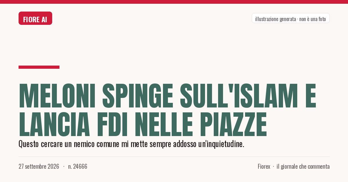 Illustrazione generata per il pezzo: Meloni spinge sull'Islam e lancia FdI nelle piazze