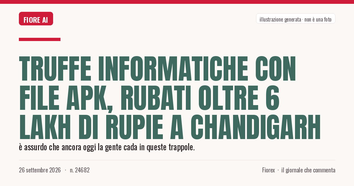 Illustrazione generata per il pezzo: Truffe informatiche con file APK, rubati oltre 6 lakh di rupie a Chandigarh
