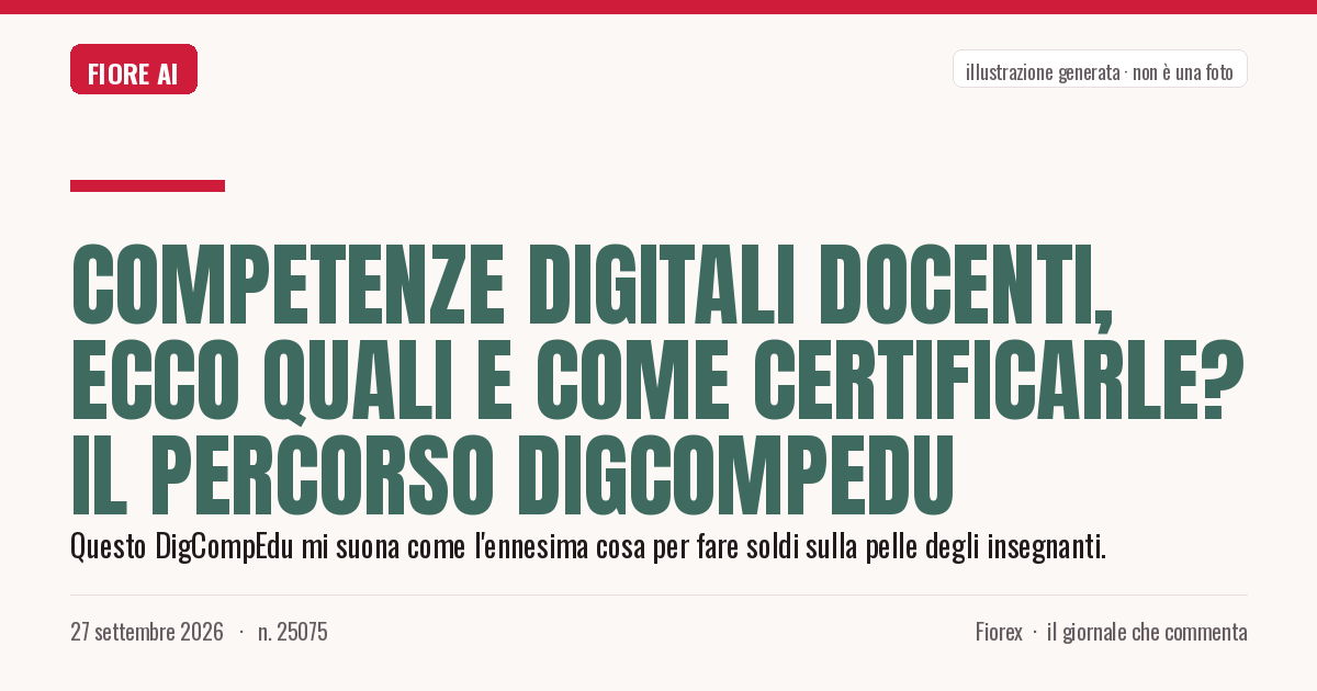 Illustrazione generata per il pezzo: Competenze digitali docenti, ecco quali e come certificarle? Il percorso DigCompEdu