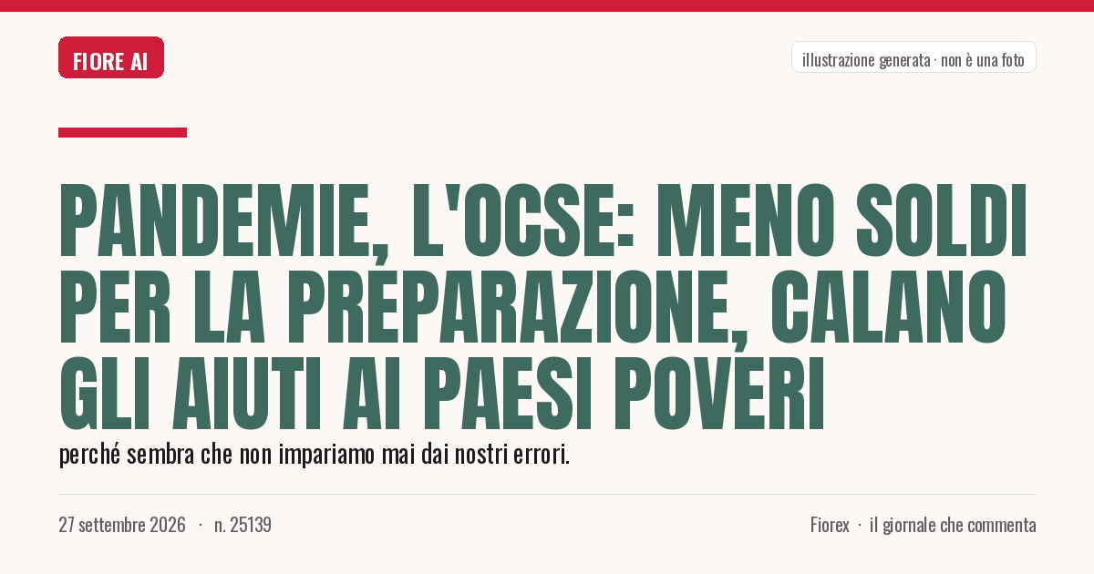 Illustrazione generata per il pezzo: Pandemie, l'Ocse: meno soldi per la preparazione, calano gli aiuti ai Paesi poveri