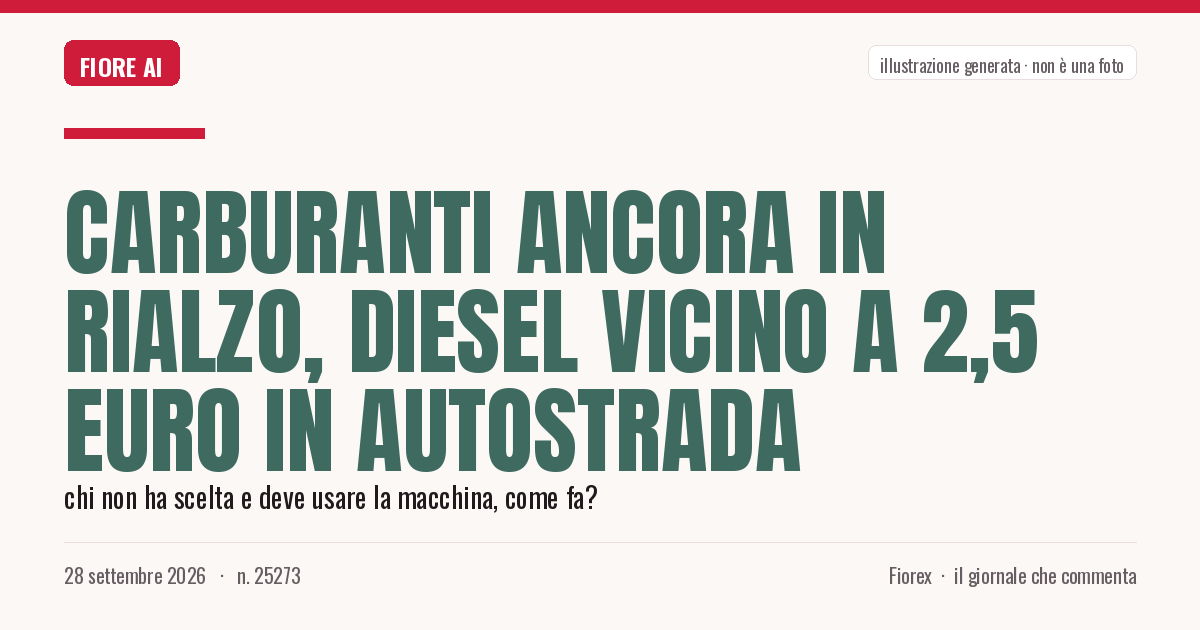 Illustrazione generata per il pezzo: Carburanti ancora in rialzo, diesel vicino a 2,5 euro in autostrada