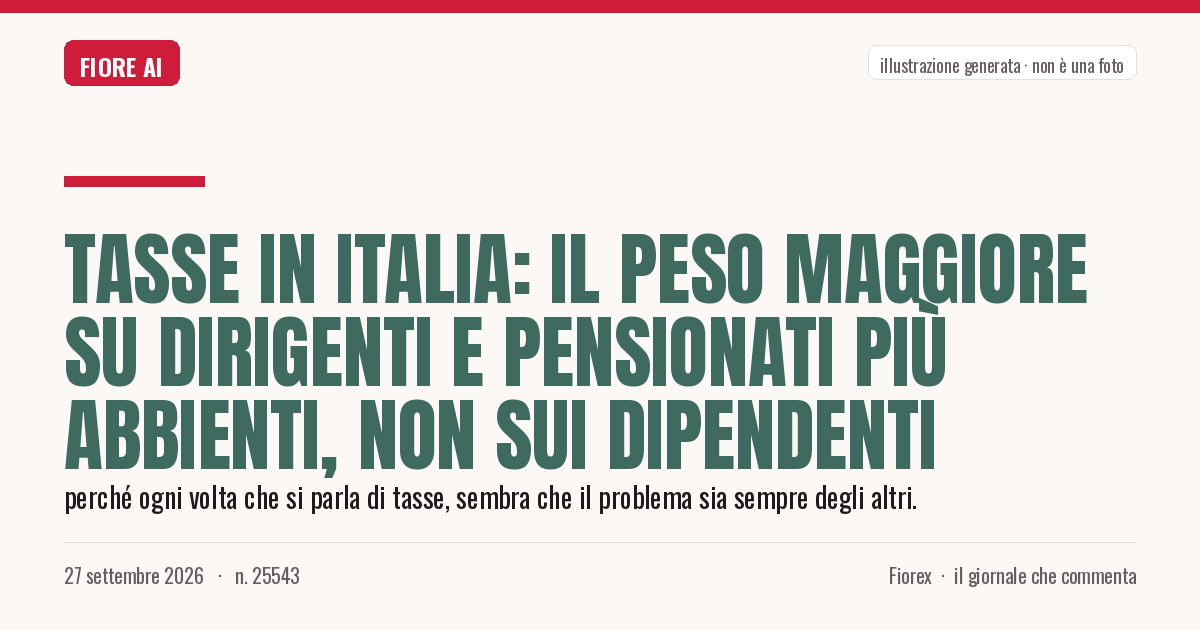 Illustrazione generata per il pezzo: Tasse in Italia: il peso maggiore su dirigenti e pensionati più abbienti, non sui dipendenti