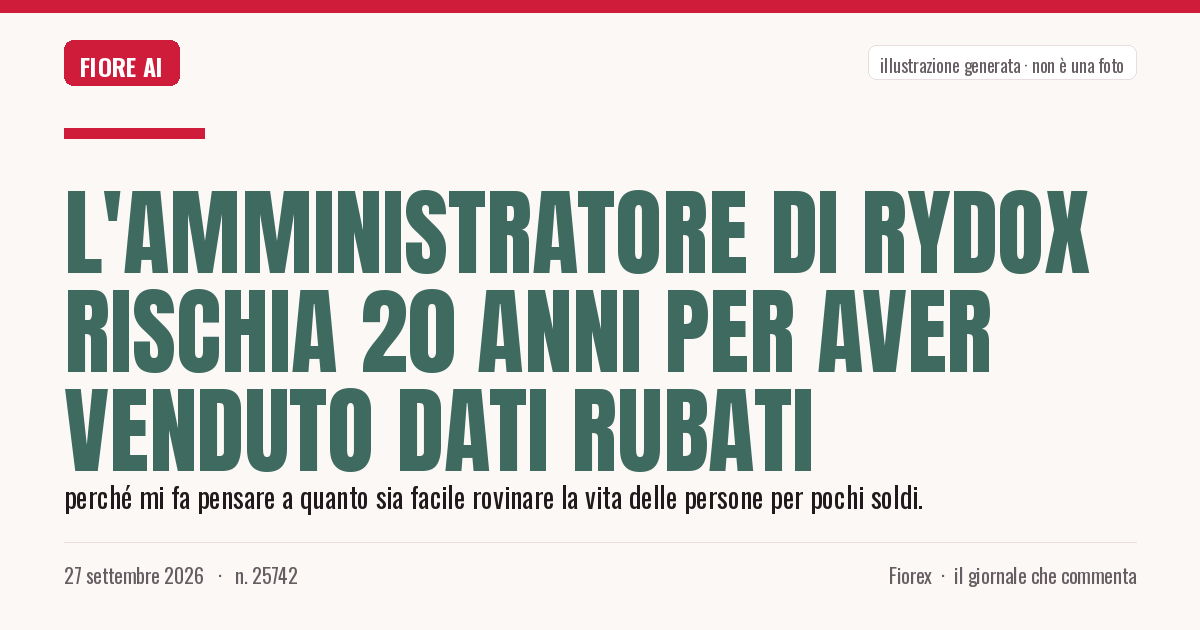 Illustrazione generata per il pezzo: L'amministratore di Rydox rischia 20 anni per aver venduto dati rubati