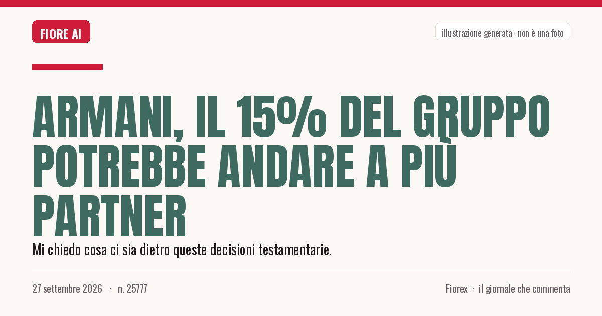 Illustrazione generata per il pezzo: Armani, il 15% del gruppo potrebbe andare a più partner