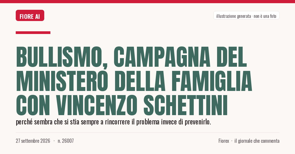Illustrazione generata per il pezzo: Bullismo, campagna del ministero della Famiglia con Vincenzo Schettini