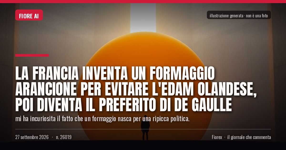 Illustrazione generata per il pezzo: La Francia inventa un formaggio arancione per evitare l'Edam olandese, poi diventa il preferito di De Gaulle