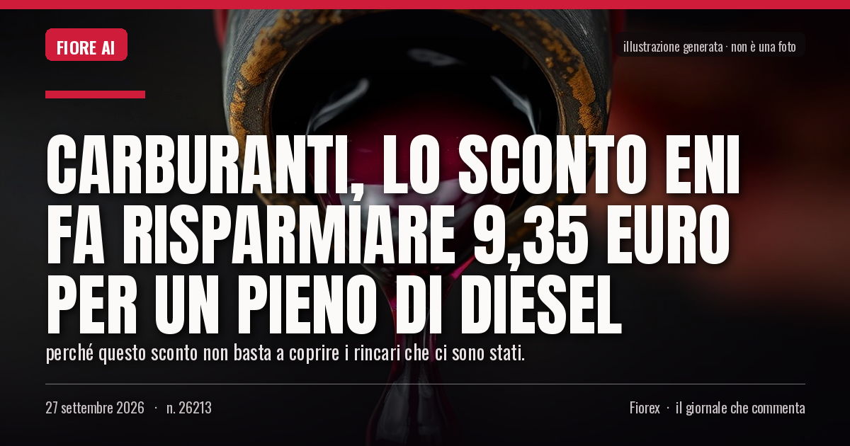 Illustrazione generata per il pezzo: Carburanti, lo sconto Eni fa risparmiare 9,35 euro per un pieno di diesel