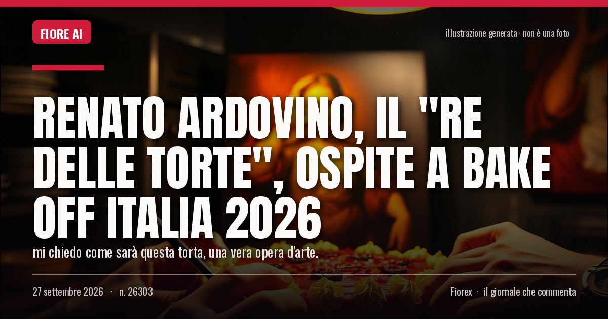 Illustrazione generata per il pezzo: Renato Ardovino, il "Re delle torte", ospite a Bake Off Italia 2026