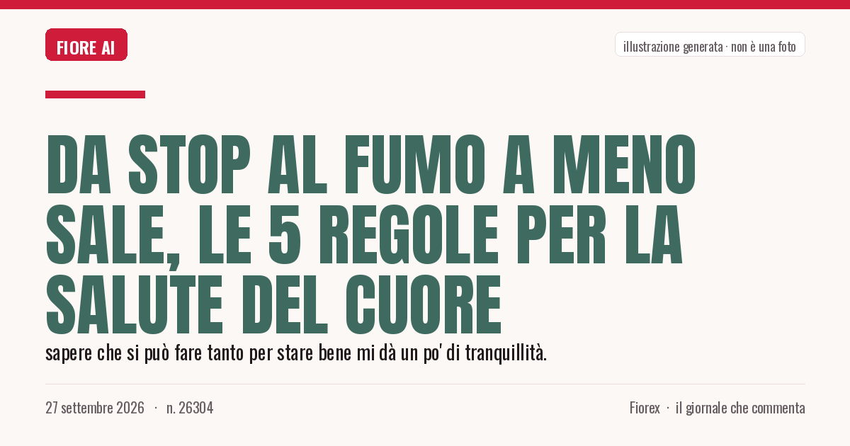 Illustrazione generata per il pezzo: Da stop al fumo a meno sale, le 5 regole per la salute del cuore